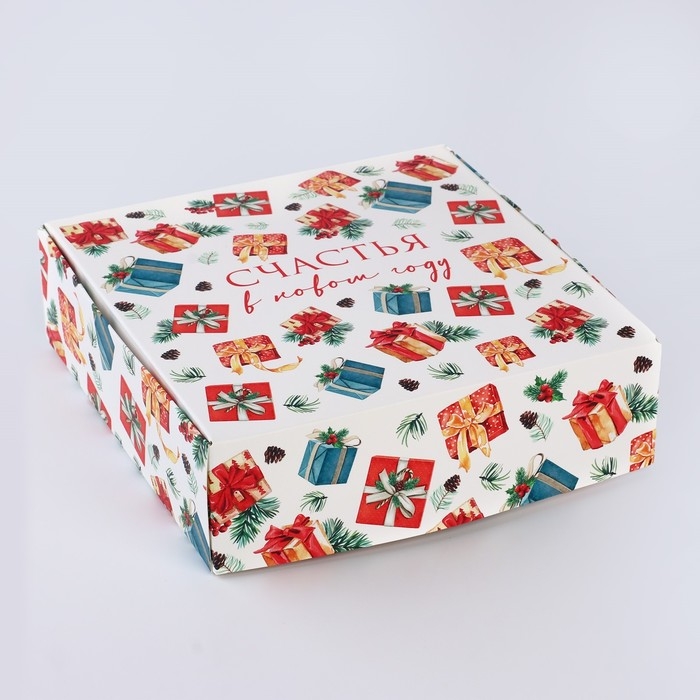 Подарочная коробка новогодняя складная &laquo;Счастья в новом году&raquo;, 16.5 &times; 16,5 &times; 5 см