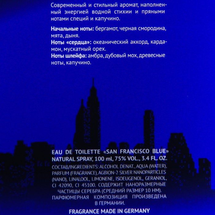 Туалетная вода мужская RM San Francisco Blue, 100 мл