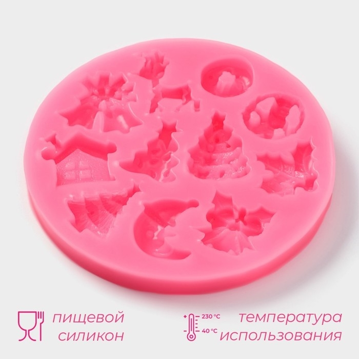 Молд новогодний Доляна &laquo;Новый год&raquo;, силикон, 9,5&times;9,5&times;1 см, цвет розовый