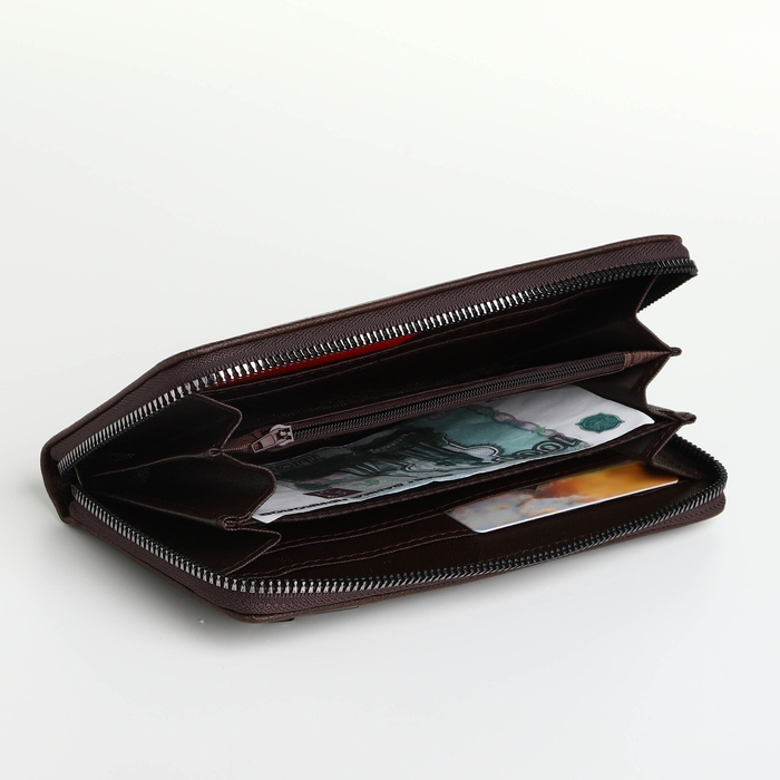 Портмоне мужское на молнии, отдел для карт, монет, цвет коричневый