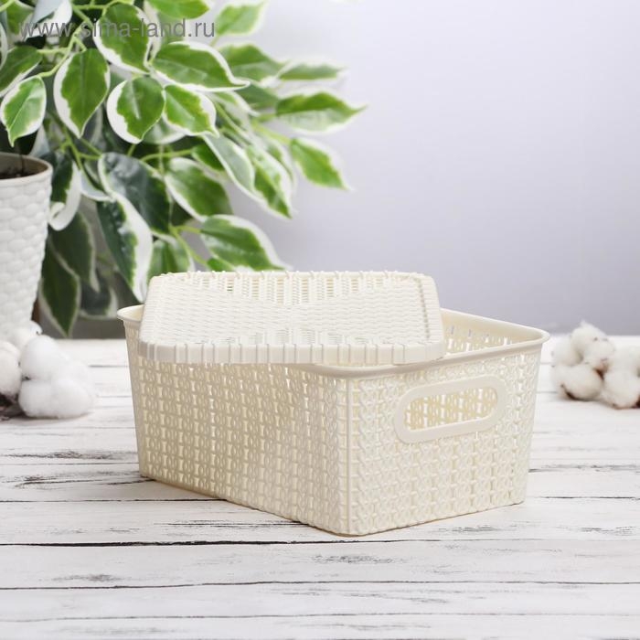 Корзина для хранения с крышкой &laquo;Плетенение&raquo;, 24,5&times;18&times;10 см, цвет МИКС