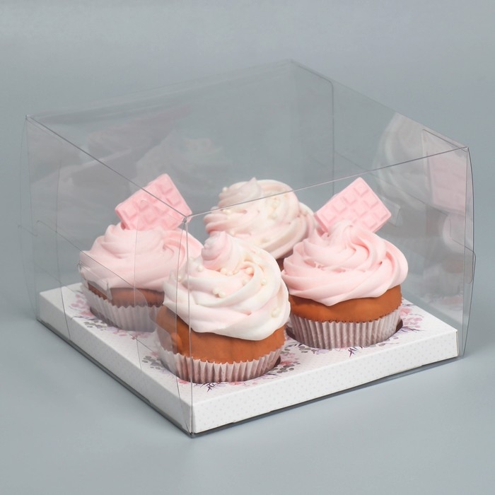 Коробка для капкейка, кондитерская упаковка, 4 ячейки, &laquo;Венки&raquo;, 16 х 16 х 11.5 см