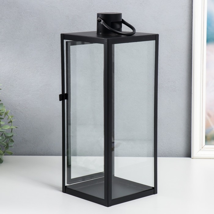 Подсвечник металл "Фонарь - минимализм" набор 3 шт чёрный 18х18х50, 14х14х39, 10х10х25 см