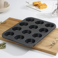 Форма для выпечки Доляна &laquo;Жаклин&raquo;, 35&times;26&times;3 см, 12 ячеек, d=6,5 см, антипригарное покрытие, цвет чёрный