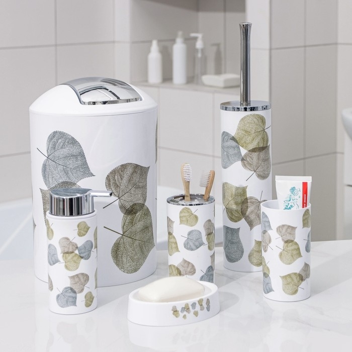 Набор аксессуаров для ванной комнаты &laquo;Осень&raquo;, 6 предметов (дозатор, мыльница, 2 стакана, ёршик, ведро), цвет белый
