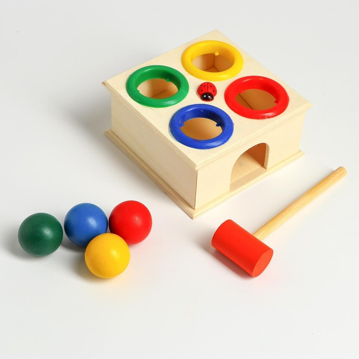 Стучалка квадратная Стучалка квадратная "Божья коровка" 4 шарика: 3 см, молоточек