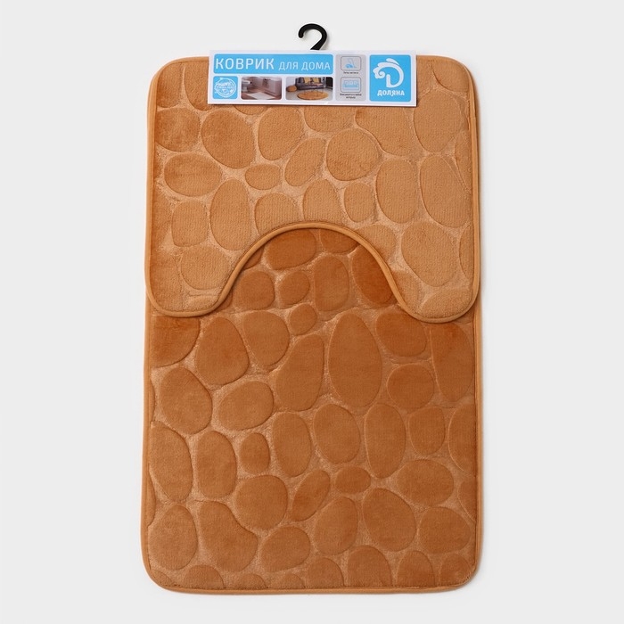 Коврики для ванной и туалета Доляна «Камни», объёмные, 2 шт: 40×50, 50×80 см, цвет бежевый Коврики для ванной и туалета Доляна «Камни», объёмные, 2 шт: 40×50, 50×80 см, цвет бежевый