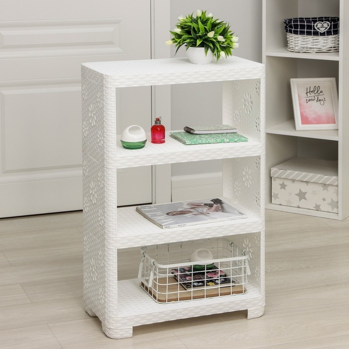 Этажерка напольная 4-х секционная &laquo;Плетёнка&raquo;, цвет белый