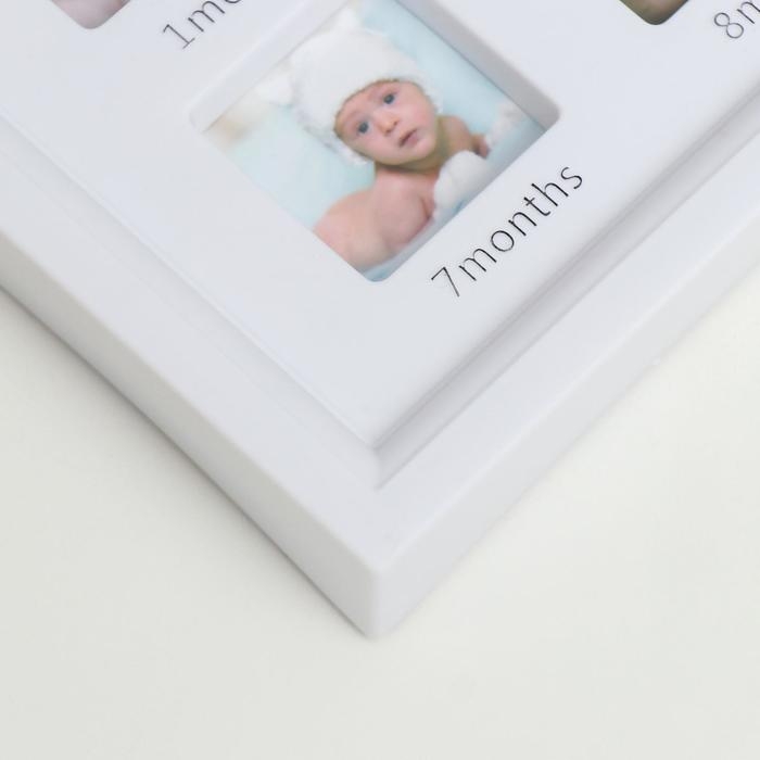Фоторамка пластик на 12 фото 4х4 см "Мой первый год" белая 41х20 см