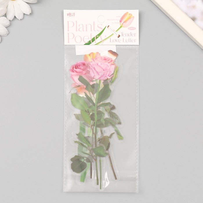 Наклейки пластик "Цветы и цитаты. Розовые" набор 12 шт 8,5х21,5х0,2 см