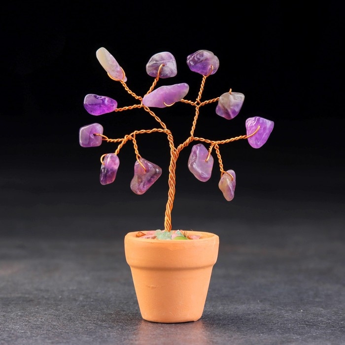 Сувенир в горшочке Сувенир в горшочке "Дерево Мудрости. Аметист", натуральный камень, 9 х 3,5 см