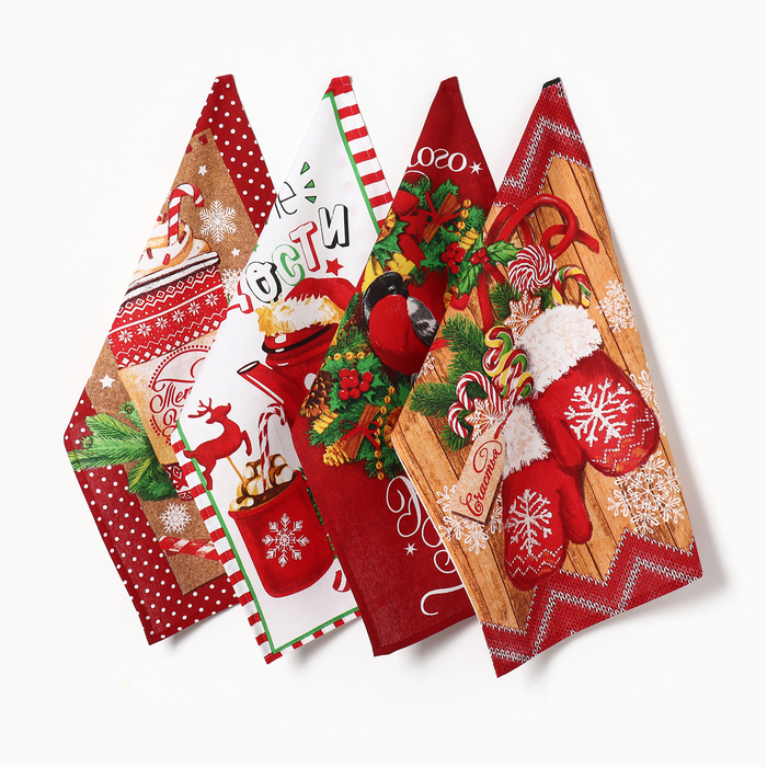 Набор кухонных полотенец Доляна &laquo;Сказочного Нового года&raquo; 35х60см-4шт, 100% хл