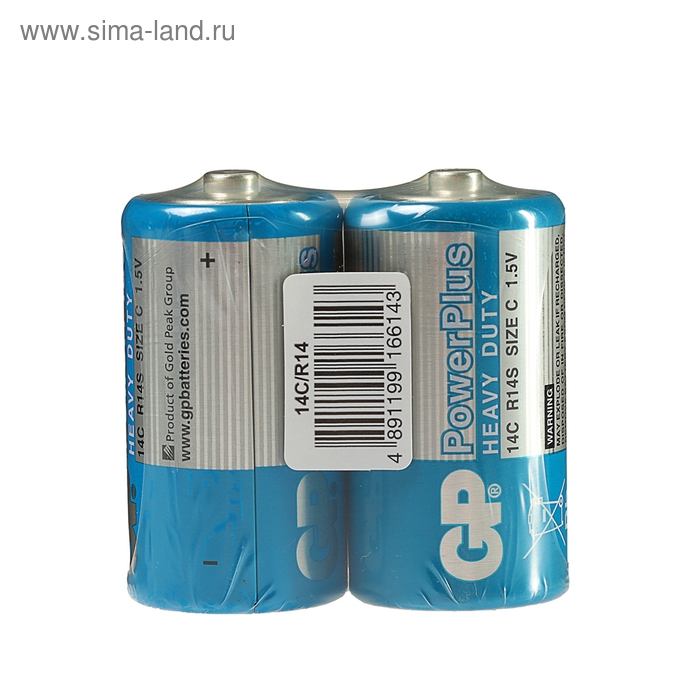 Батарейка солевая GP PowerPlus Heavy Duty, C, R14-2S, 1.5В, спайка, 2 шт. Батарейка солевая GP PowerPlus Heavy Duty, C, R14-2S, 1.5В, спайка, 2 шт.