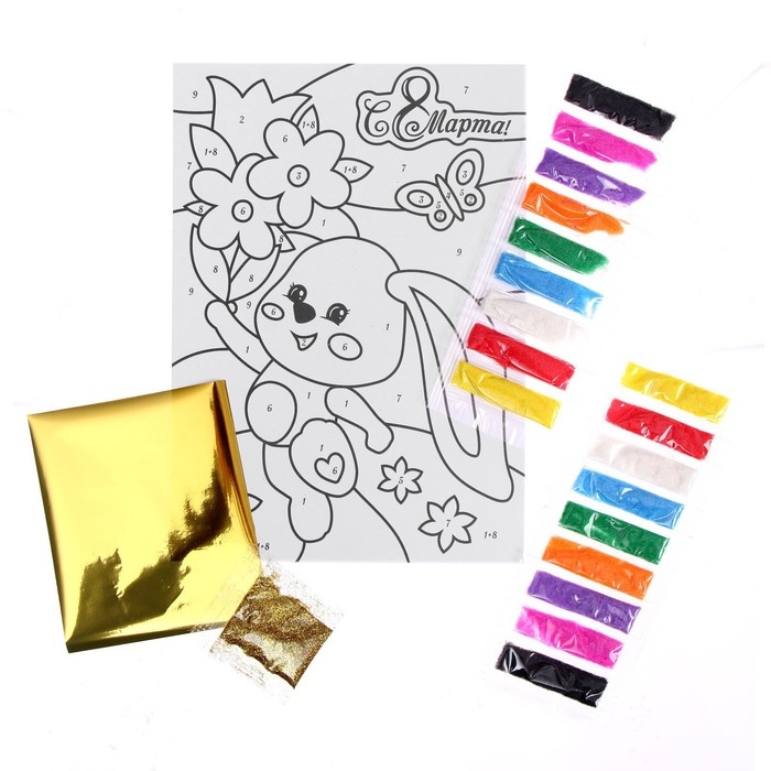 Фреска песком &laquo;Зайка&raquo; + блёстки и фольга