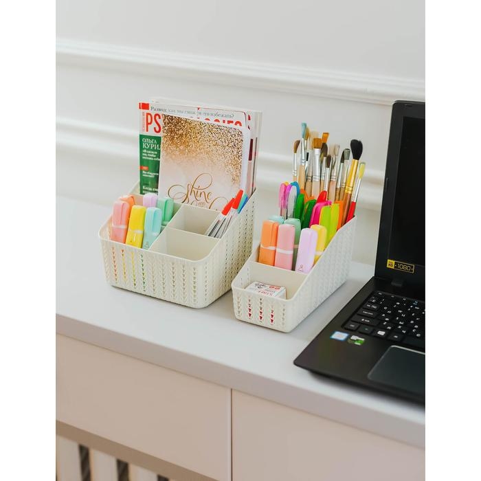 Органайзер &laquo;Вязание&raquo;, 4 секции, цвет белый ротанг