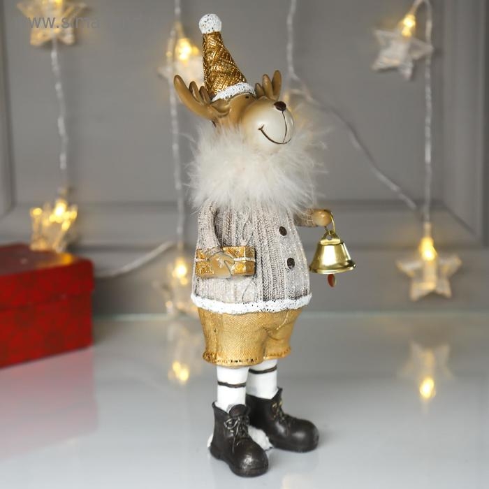 Сувенир полистоун Сувенир полистоун "Лосик в серебристом свитере с колокольчиком" 27х6,5х9 см