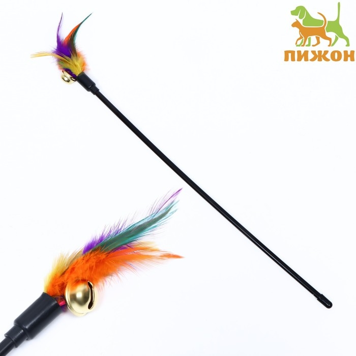 Дразнилка с пёрышками и бубенчиком, 46 см, микс цветов Дразнилка с пёрышками и бубенчиком, 46 см, микс цветов