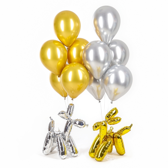 Набор шаров «Надувные собаки», золото, серебро, латекс, фольга, 12 шт. Набор шаров «Надувные собаки», золото, серебро, латекс, фольга, 12 шт.