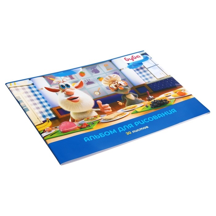 Альбом для рисования А4, 30 листов на скрепке "Буба", обложка мелованный картон, блок 100 г/м2, 5В, МИКС