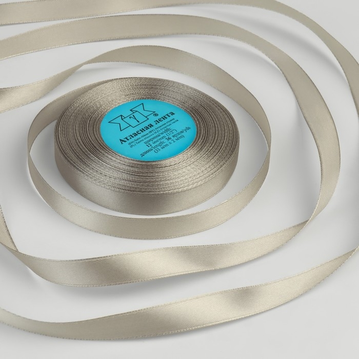 Лента атласная, 12 мм × 33 ± 2 м, цвет светло-серый №003 Лента атласная, 12 мм × 33 ± 2 м, цвет светло-серый №003