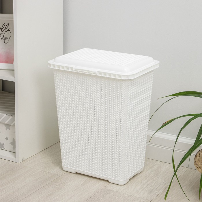 Корзина бельевая с крышкой «Вязаное плетение», 25 л, 37×27,5×46,5 см, цвет белый Корзина бельевая с крышкой «Вязаное плетение», 25 л, 37×27,5×46,5 см, цвет белый