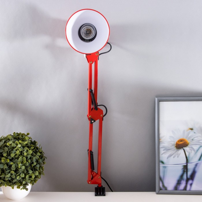 Лампа настольная Е27, h=55 см, шарнирная, на зажиме (220В) красная RISALUX