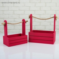 Набор кашпо деревянных 2 в 1 (25&times;15&times;30; 21&times;12&times;23 см) "Dear", ручка канат, бордо