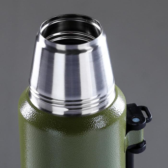 Термос, 1.2 л, Движение, Термос, 1.2 л, Движение, "Мастер К.", с кружкой, сохраняет тепло 18 ч, 36 х 11 см, зелёный