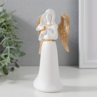 Сувенир полистоун "Ангел-дева с птичкой" белый с золотом 13,5х4,2х6,5 см