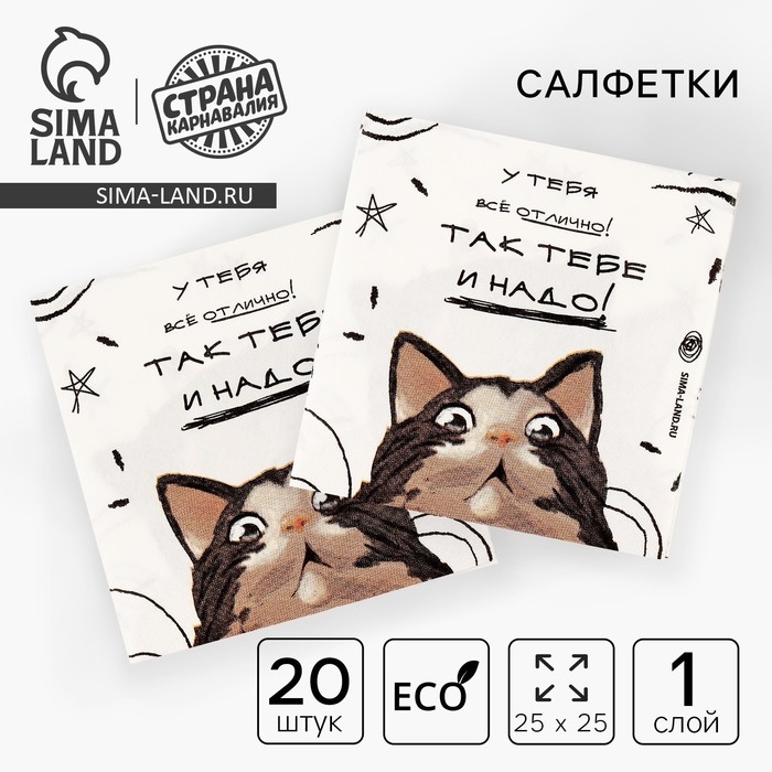 Салфетки бумажные 25*25см Салфетки бумажные 25*25см "Коты" (набор 20 шт)