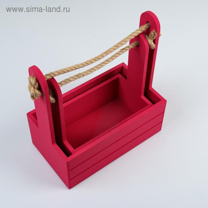 Набор кашпо деревянных 2 в 1 (25&times;15&times;30; 21&times;12&times;23 см) "Dear", ручка канат, бордо