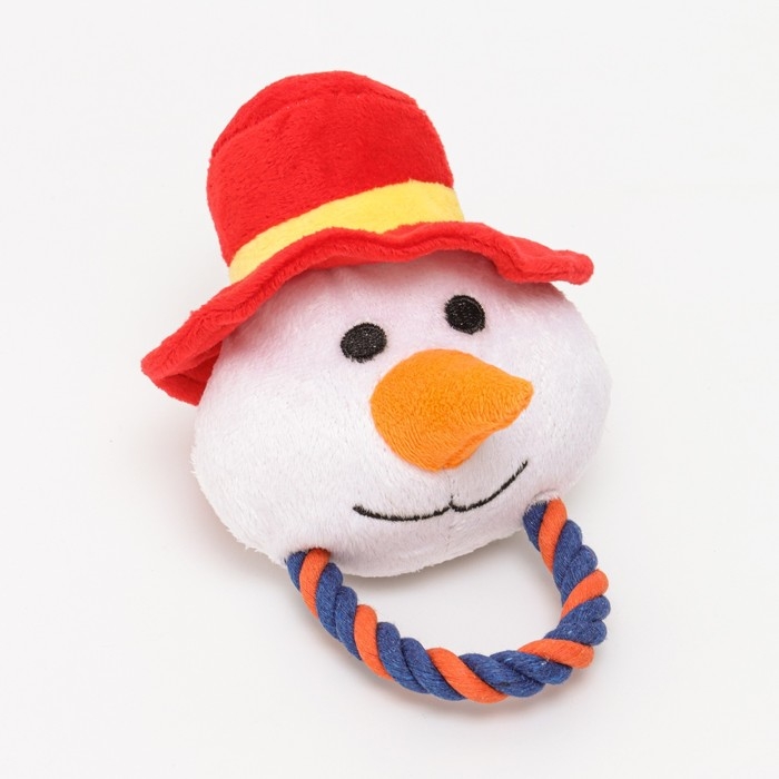 Игрушка мягкая для собак Игрушка мягкая для собак "Снеговик с канатом" с пищалкой