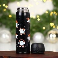 Новый год. Термос новогодний &laquo;Пингвины&raquo; цвет чёрный, 450 мл