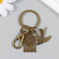 Брелок металл с карабином "Птица и клетка с сердцем" бронза 6,3 см Брелок металл с карабином "Птица и клетка с сердцем" бронза 6,3 см