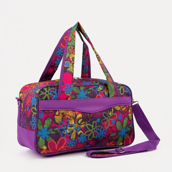 Сумка дорожная на молнии, 2 наружных кармана, длинный ремень, цвет фиолетовый Сумка дорожная на молнии, 2 наружных кармана, длинный ремень, цвет фиолетовый