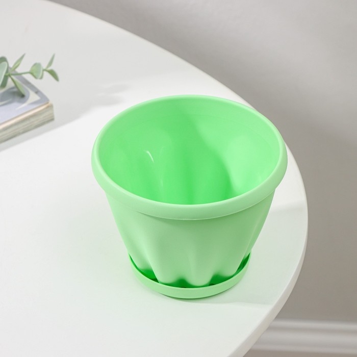 Горшок для цветов с поддоном &laquo;Знатный&raquo;, 450 мл, d=11 см, цвет зелёный