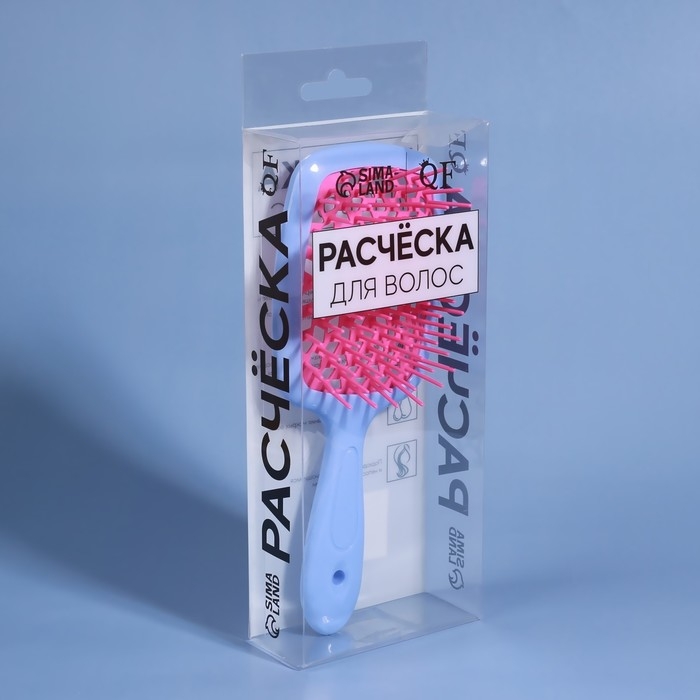 Расчёска массажная, широкая, вентилируемая, 8,5 × 20,5 см, PVC коробка, цвет голубой/розовый Расчёска массажная, широкая, вентилируемая, 8,5 × 20,5 см, PVC коробка, цвет голубой/розовый