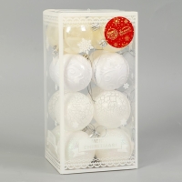 Набор шаров пластик d-6 см, 16 шт "Мелодия" узор треск, белый