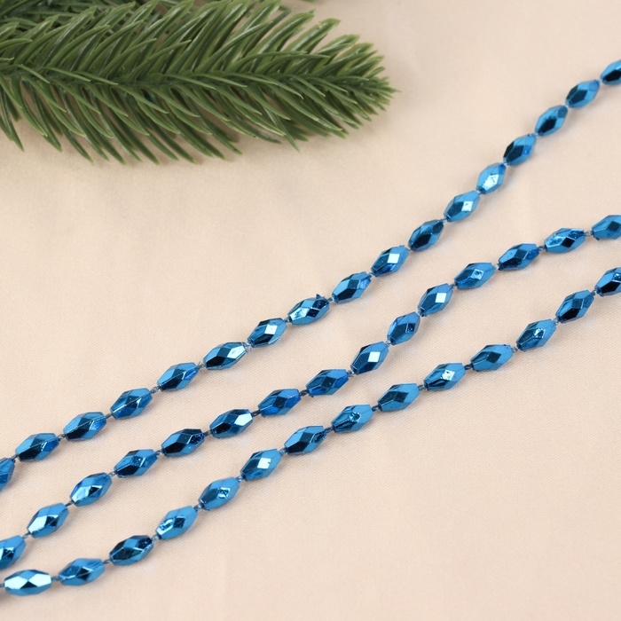 Бусы на ёлку 2 м d-3 мм "Овалы грани" синий