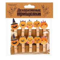 Прищепки декоративные &laquo;Тыковки на хэллоуин&raquo;, набор 10 шт., с верёвкой для подвеса, 1,5 &times; 12 &times; 14 см