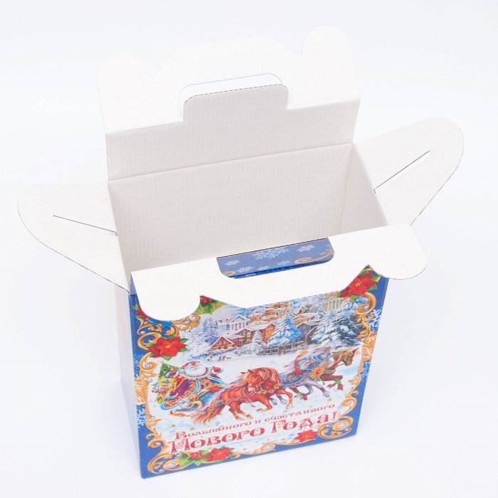 Новый год. Подарочная коробка новогодняя Ярмарка синий 18,5 х 10 х 30,5 см. Новый год. Подарочная коробка новогодняя Ярмарка синий 18,5 х 10 х 30,5 см.