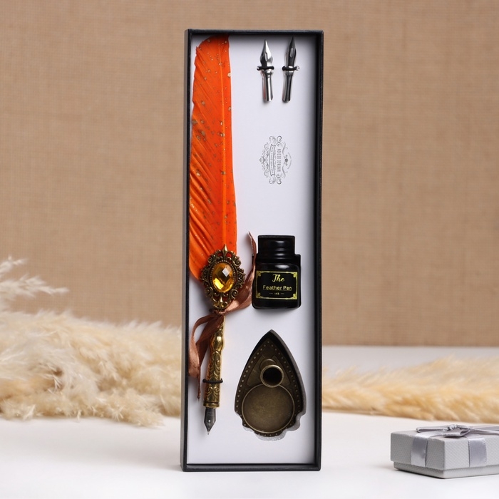 Набор подарочный 3в1 "Реликвия": перьевая ручка, чернила, наконечники, оранжевый