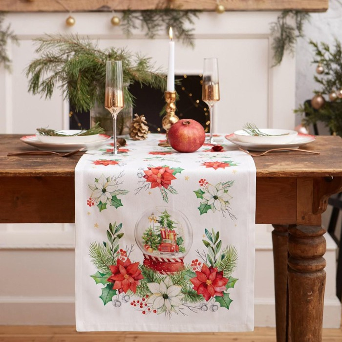 Дорожка на стол новогодняя Christmas red flowers 40*147 см, 100% хл, саржа 190гр/м2 Дорожка на стол новогодняя Christmas red flowers 40*147 см, 100% хл, саржа 190гр/м2