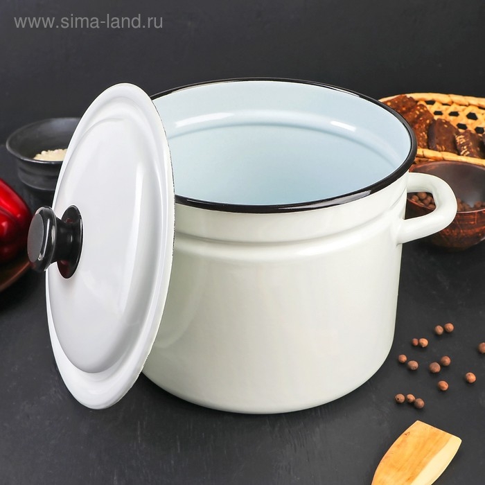 Кастрюля эмалированная цилиндрическая, 7 л, без деколи, цвет белый