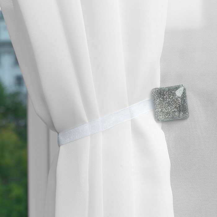 Подхват для штор &laquo;Квадрат с блёстками&raquo;, 3,5 &times; 3,5 см, цвет серебряный