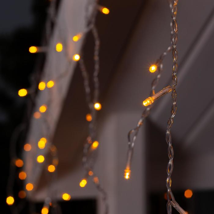 Гирлянда &laquo;Бахрома&raquo; 4 &times; 0.6 м, IP44, прозрачная нить, 180 LED, свечение жёлтое, 8 режимов, 220 В