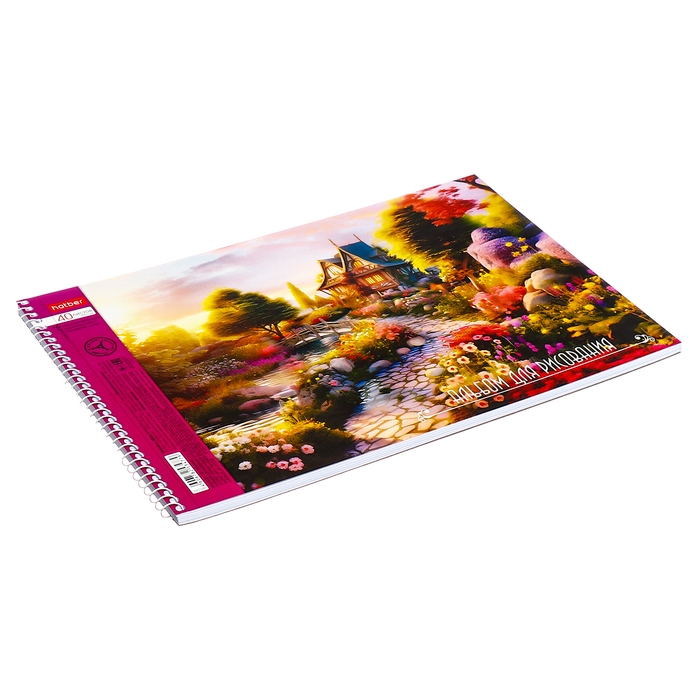 Альбом для рисования А4, 40 листов, на гребне, "Живописные уголки", обложка мелованный картон, перфорация на отрыв, блок 100 г/м2, МИКС