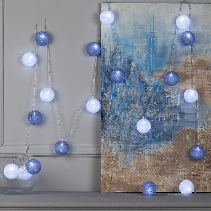 Гирлянда &laquo;Нить&raquo; 5 м с насадками &laquo;Клубки снежные&raquo;, IP20, прозрачная нить, 20 LED, свечение белое, 220 В