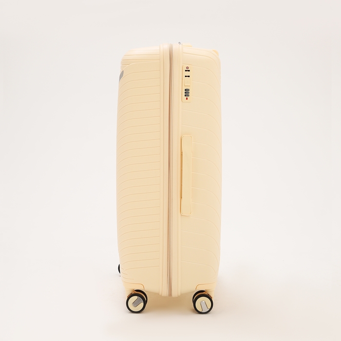 Чемодан большой 100 л (L), отдел на молнии, кодовый замок, 4 колеса, цвет бежевый