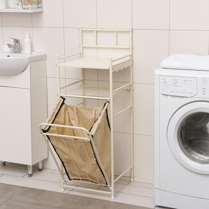 Стеллаж с корзиной для белья 2-х ярусный, 38&times;35&times;105 см, цвет бежевый